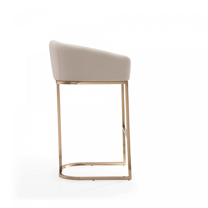 Tabouret de bar rembourre en metal style mid-century moderne Louvre, creme - Lot de 2