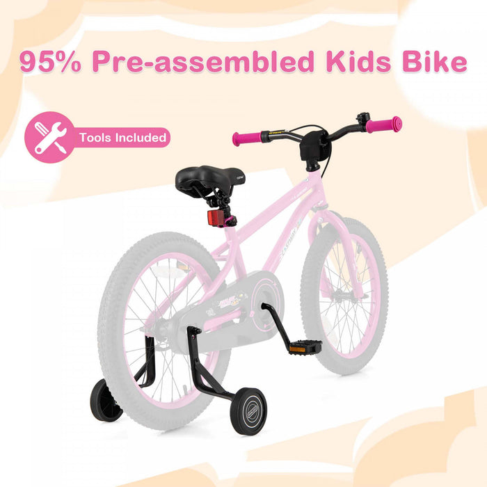 Velo Costway 18 Pouces Pour Enfants De 4 A 8 Ans Avec Selle Reglable Et Guidon Antiderapant Rose