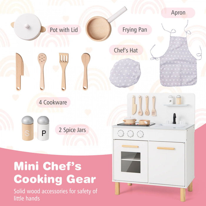 Costway Kids Kitchen Playset Avec Light Up Kitchen & Cooking Sounds Faucet D'evier De Four Blanc