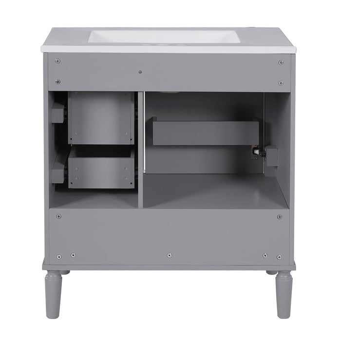 Emerson Meuble de salle de bain 30 pouces avec vasque en ceramique et trois tiroirs, Gris