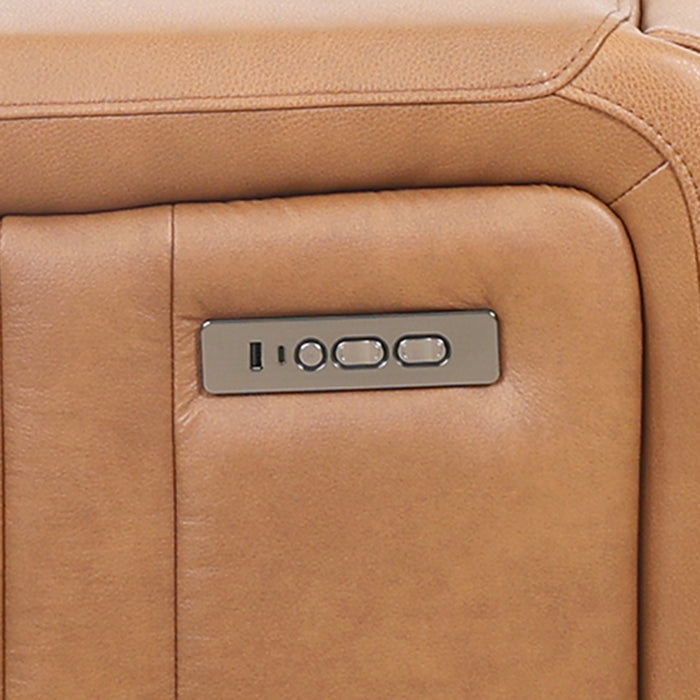 Causeuse inclinable electrique Bellamy de 58 po en cuir assorti avec appuie-tete ajustable et USB - Cognac