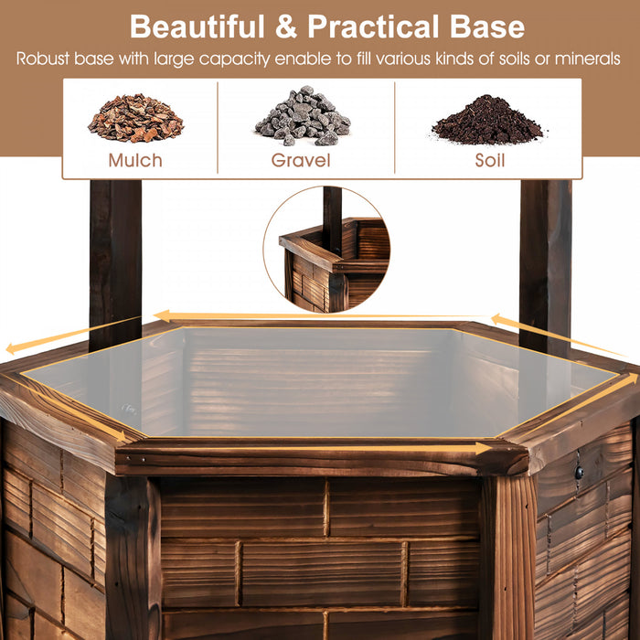 Costway En Bois Souhaitant Bien Seau Hexagonal Plantes De Fleurs Planteur Patio Jardin Decor