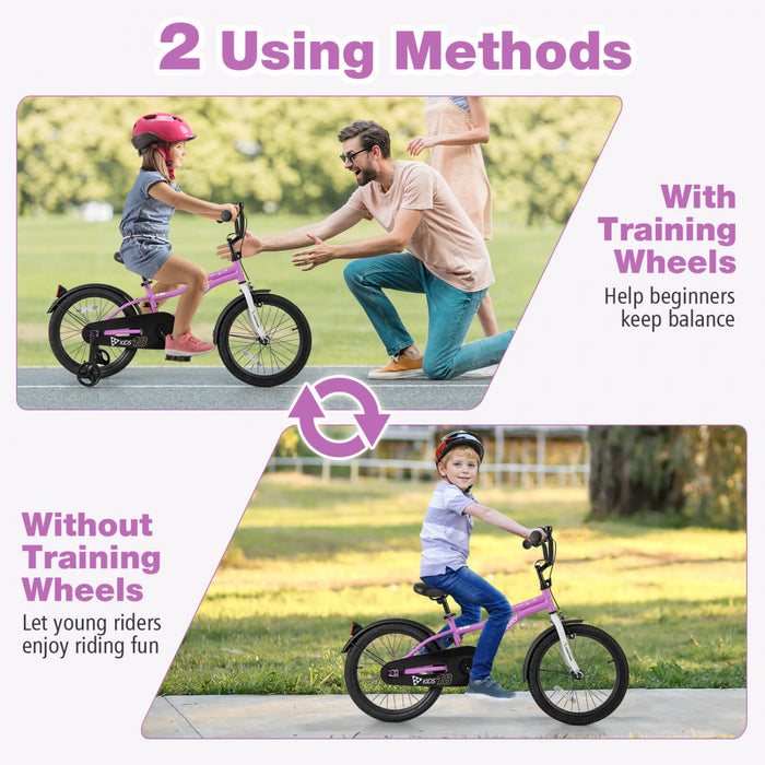 Costway 18\" Velo Pour Enfants Pour Garcons Et Filles De 4 A 8 Ans Avec Reflecteurs De Frein A Main Reglables Violet