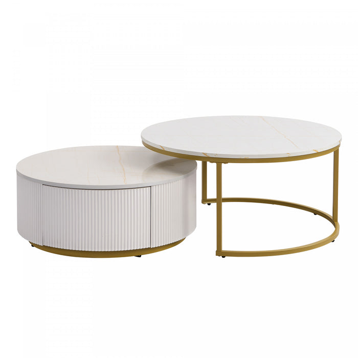 Table Basse Gigogne Moderne Sophia De 27,6\" Avec Tiroir De Rangement, Blanche