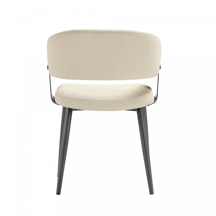 Chaise de salle a manger moderne Luce en cuir vegetalien texture et metal, sable - Lot de 2