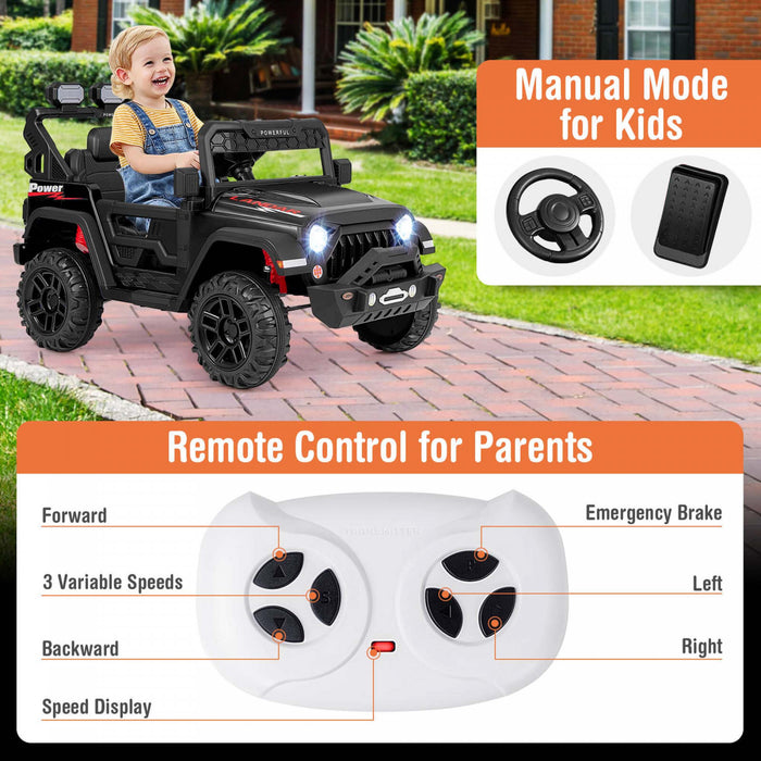 Costway 12v Enfants Roulent Sur Le Camion Avec 2 * 12v Moteurs Suspension De Ressort Et Telecommande Noir