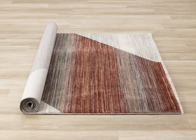Carpette Olivia rouge, blanche et grise à motif géométrique vieilli - 5 pi 3 po x 7 pi 10 po