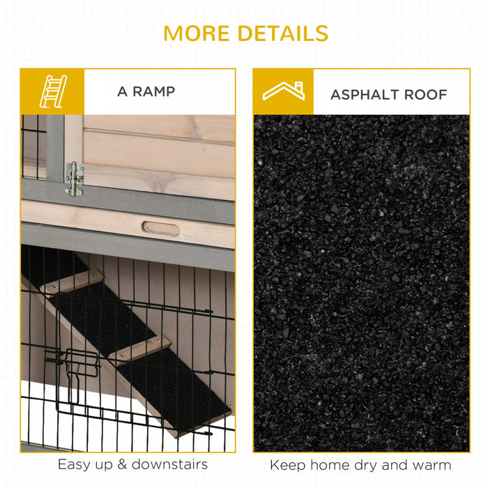 Pawhut Clapier A Lapin A 2 Etages Cage A Lapin Pour Petit Animal Avec Plateau Coulissant, Enclos, Dessus Ouvrable, Rampe, Pour Interieur Exterieur 42.5\" X 18\" X 31\"