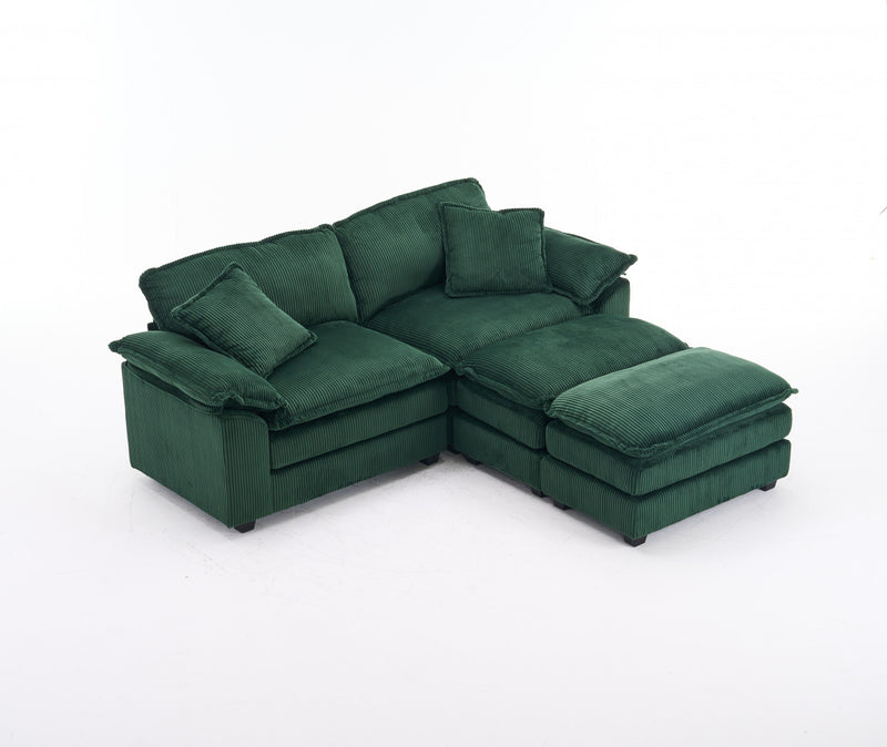 Liam Canape modulaire confortable Cloud 84,6\" avec revetement en velours cotele, Vert
