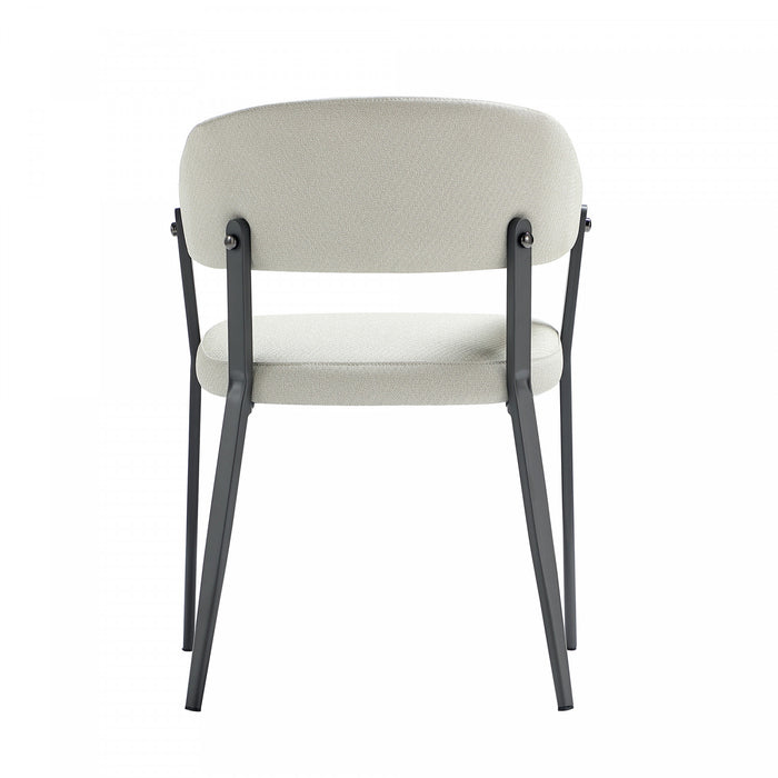 Chaise de salle a manger moderne en metal et tissu Belle, couleur flocon d’avoine - Lot de 2