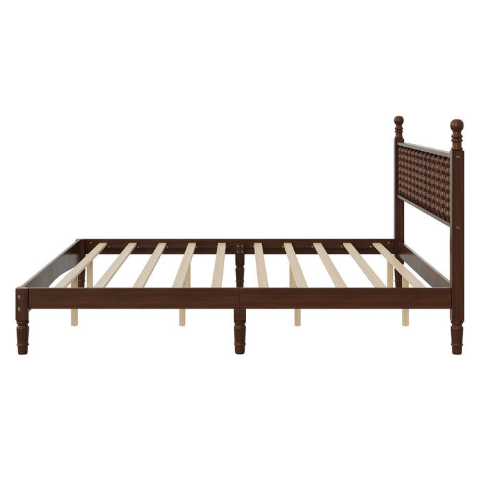 Oliver Lit Plateforme Retro en Bois avec Tete de Lit en Forme de Gourde et Support - Taille King