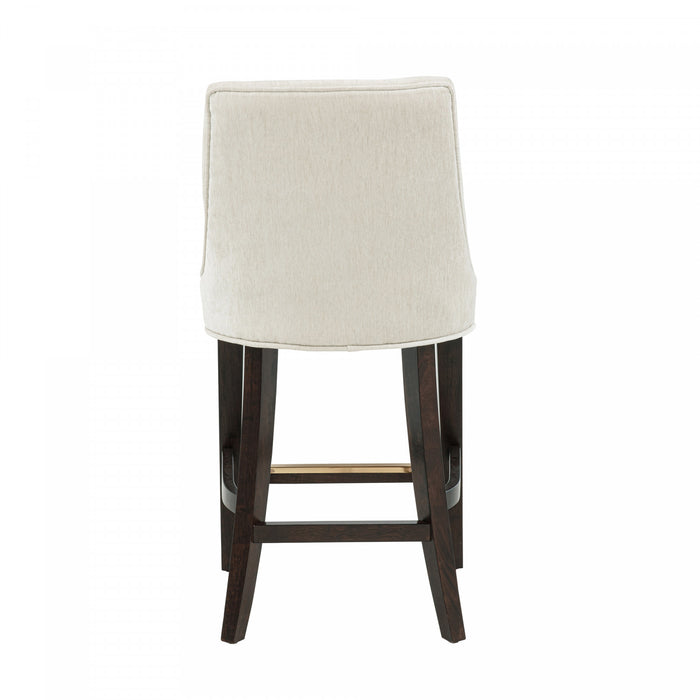 Tabouret de comptoir moderne en bois avec chenille Beever, creme - Lot de 2