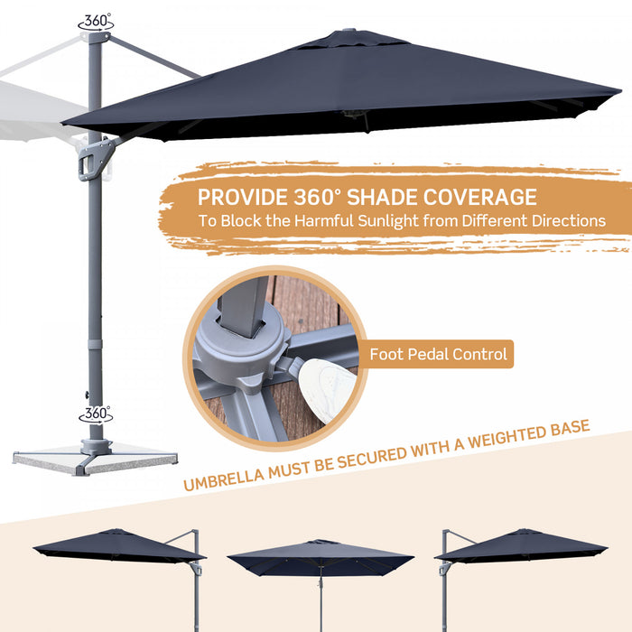 Costway Parasol cantilever 10x10 ft pour terrasse, aluminium, rotation 360°, inclinable, bleu marine