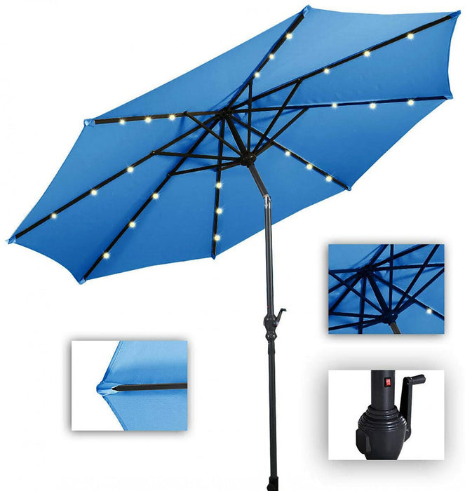 Costway Parasol Solaire de Patio 10ft Lumieres Solaires Exterieur avec Pied de Parasol en Acier de 36 LBS