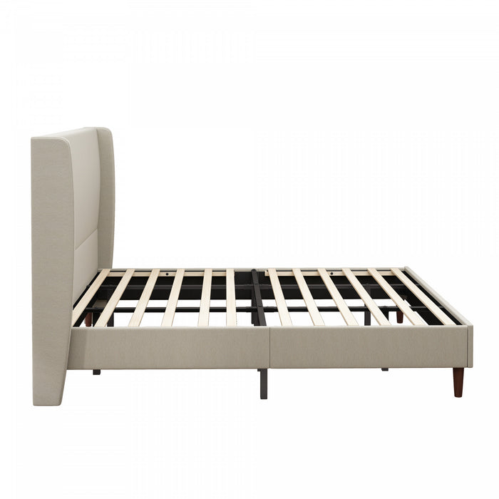 Cadre de lit King Harper rembourre avec tete de lit haute, en tissu lin, beige