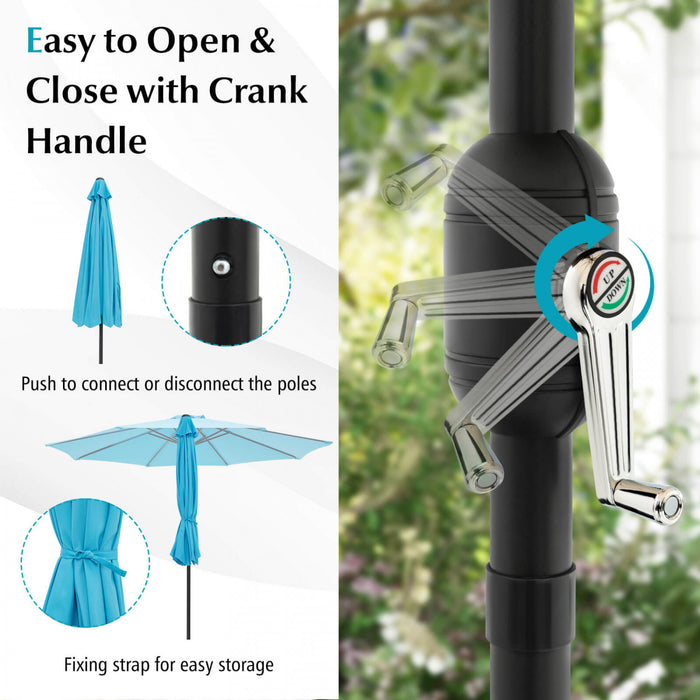 Costway Parasol de Patio 10FT Marche d'Ombre Solaire en Acier Incline avec Mecanisme d'Inclinaison et Manivelle