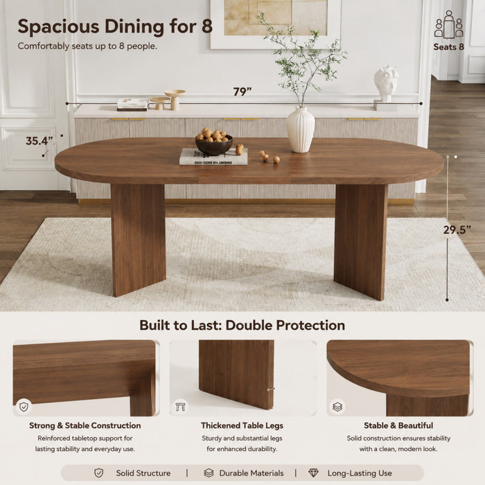Ovalux Table a Manger Ovale Moderne 79 po avec Base a Double Piedestal et Finition Bois, Noyer