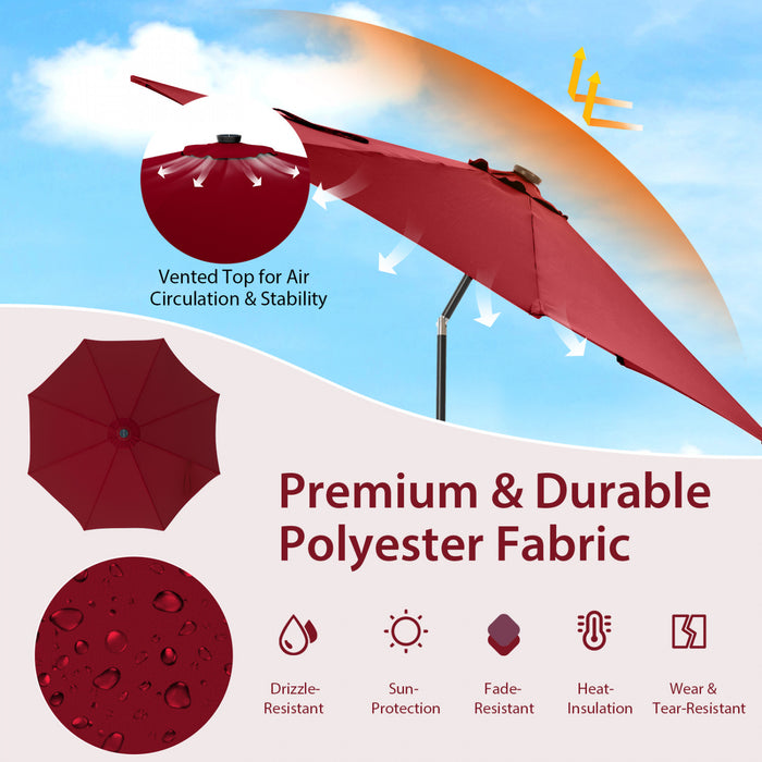Costway Parasol de table de patio 10 FT avec 112 LED solaire, inclinaison avec manivelle, exterieur couleur vin