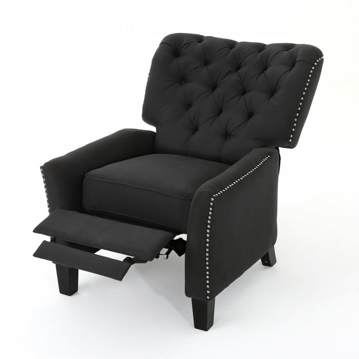 Lily Fauteuil Relax Inclinable A Dossier Inclinable En Tissu Aspect Lin Avec Clous Decoratifs, Gris Fonce Antique