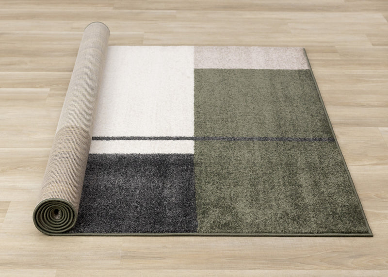 Carpette moderne Marley verte, grise et blanche à motif géométrique - 7 pi 10 po x 10 pi 6 po
