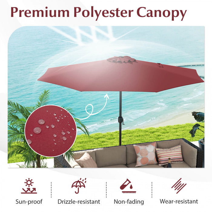 Parasol de jardin Costway 12 pieds, parasol de marche exterieur avec manivelle, 8 baleines robustes rouge