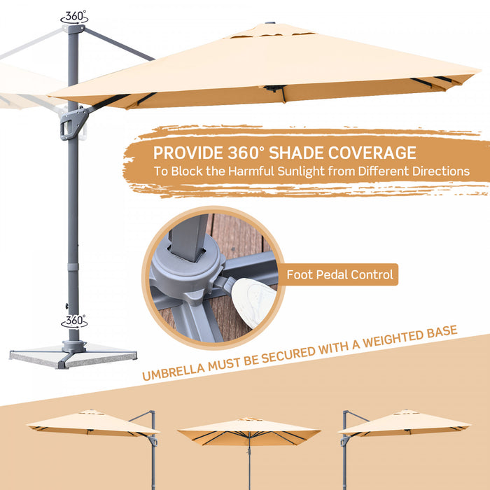 Costway Parasol cantilever 10x10 ft pour terrasse, aluminium, rotation 360°, inclinable, beige