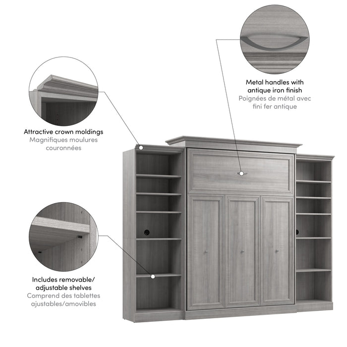 Grand lit escamotable Versatile de Bestar de 115 po (L) avec 2 organisateurs de garde-robe - gris platine