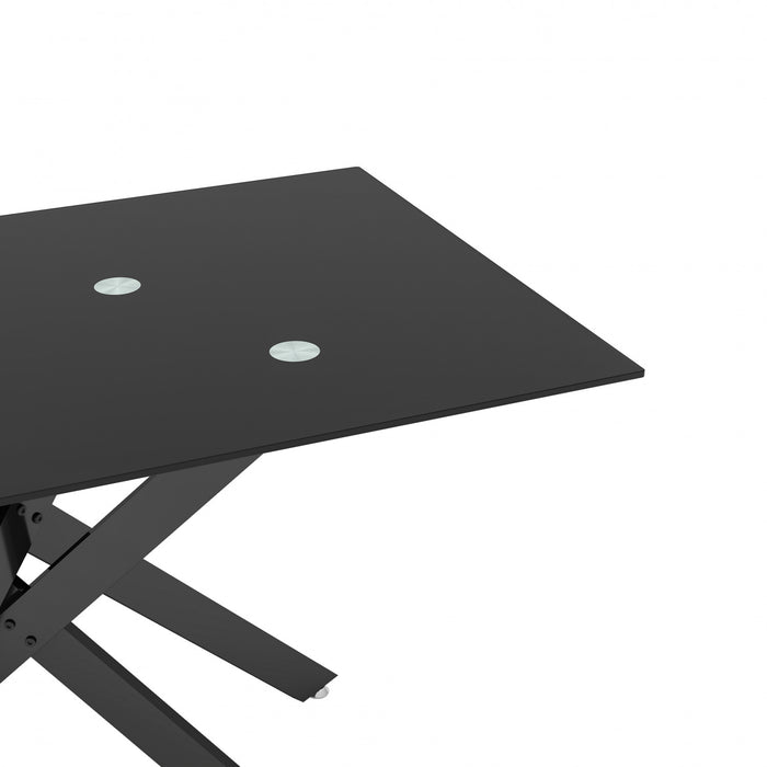 Table a manger rectangulaire en verre trempe de 51,18\" Ethan avec pieds metalliques elegants, noire