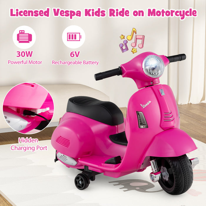 Costway Enfants Rouler Sur Moto Avec Roues D'entrainement Phare Corne 6v Batterie Rose