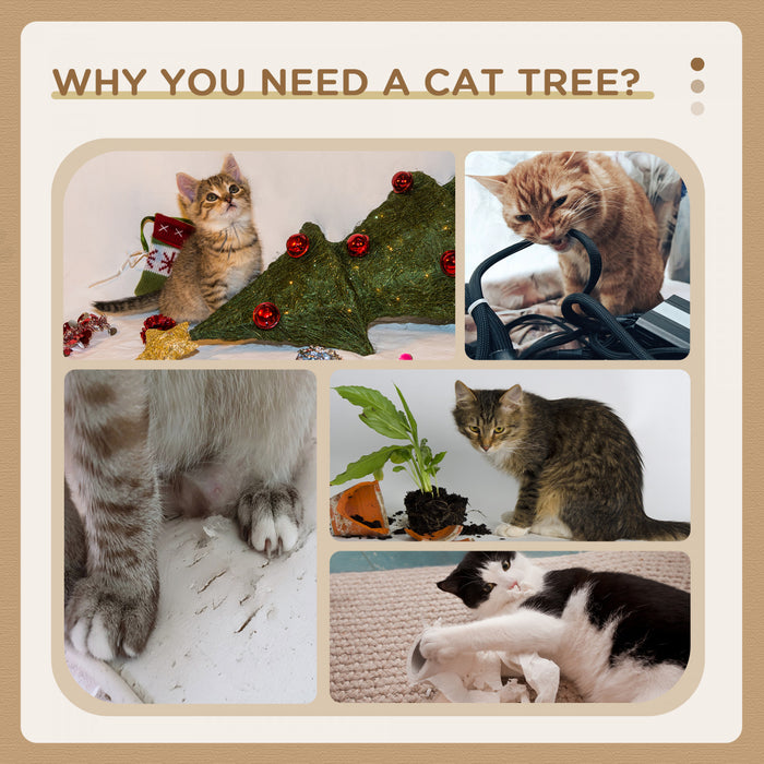 Pawhut Arbre A Chat, Tour A Chat A Plusieurs Niveaux Avec Perchoir, Griffoir, Condo Pour Chat, Hamac, Balle A Suspendre, Meubles Pour Chat D'interieur, Gris