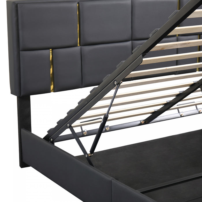 Lit Plateforme Joyce Tapisse Avec Rangement Hydraulique Et Cadre En Velours, Taille Queen, Noir