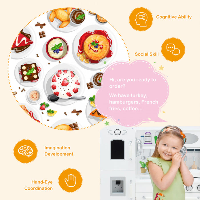 Cuisine De Jeu Costway, Jeu De Cuisine Avec Batterie De Cuisine Pour Jeu De Simulation, Avec Distributeur D'eau Et Accessoires, Effets Sonores Et Lumineux, Pour Enfants De Plus De 3 Ans