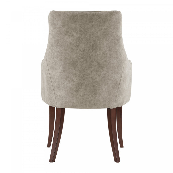 Fauteuil moderne Connie en cuir vegetalien et velours avec accoudoirs en bois, taupe - Lot de 2
