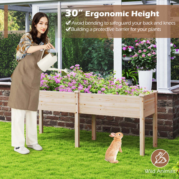 Costway Souleve Lit De Jardin Eleve Boite De Planteur De Bois D'sapin Avec 2 Grandes Zones De Plantation Beige