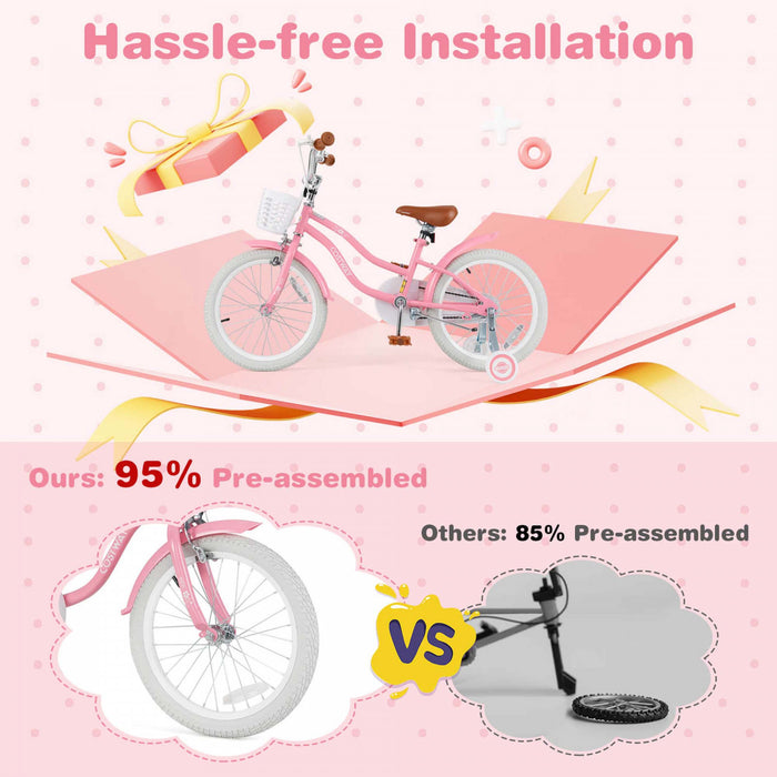 Costway 18\" Enfants Velo Tout-petit Velo Avec Roue De Formation Pour 4-8 Ans Fille Rouge