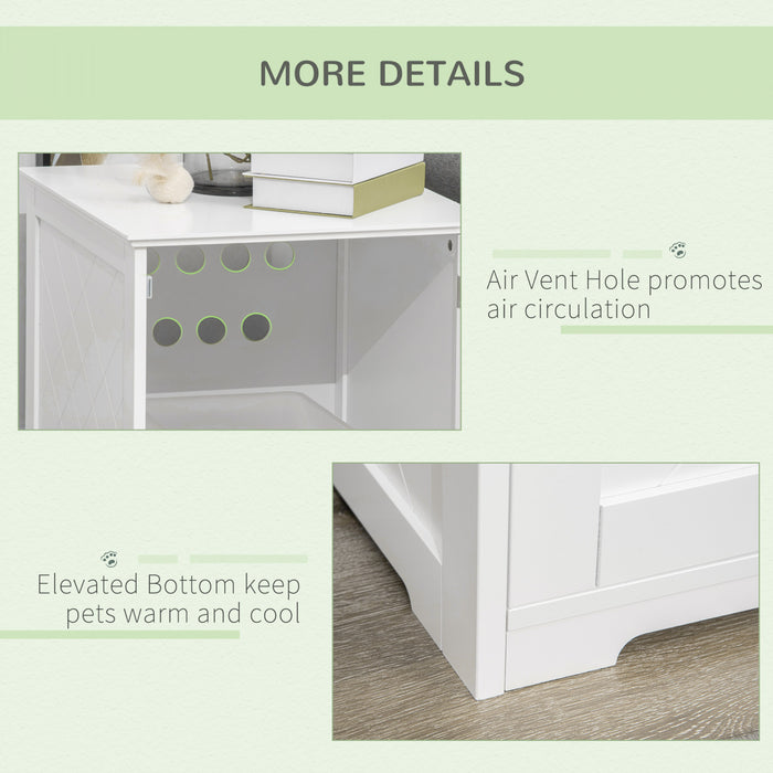 Pawhut Table D'extremite Pour Bac A Litiere, Toilettes Interieures Pour Chats Avec Porte Magnetique, Table De Nuit Pour Bac A Litiere Cache Avec Grand Plateau, Montage Facile, Blanc