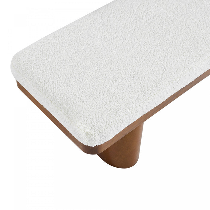 Olivia Banc Ottoman en Bois de 47,5\" avec Tissu en Velours Teddy et Pieds en Bois, Marron