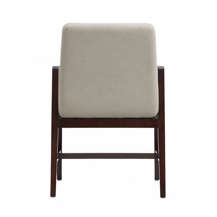 Fauteuil moderne Stella en velours avec accoudoirs en bois, coloris champagne - Lot de 4