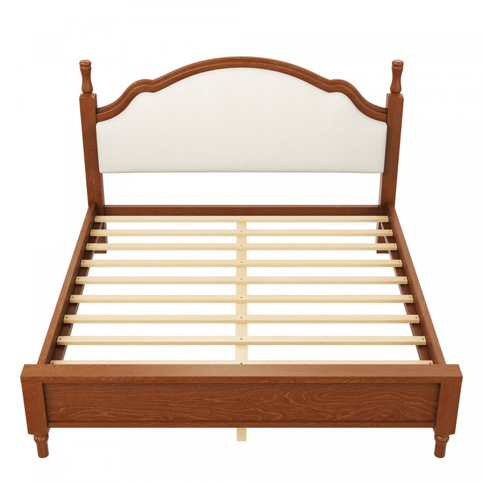 Lit plateforme Miles en bois format Queen avec tete de lit rembourree incurvee, brun