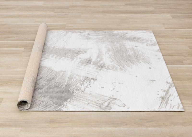 Carpette douce Kylie crème et taupe à motif de coups de pinceau - 7 pi 10 po x 10 pi 10 po