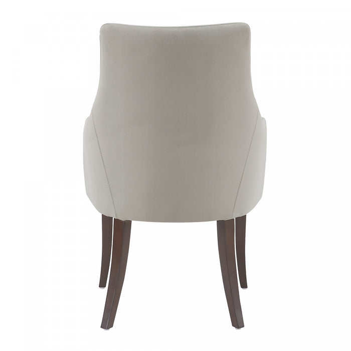 Fauteuil moderne Connie en cuir vegetalien et velours avec accoudoirs en bois, gris clair - Lot de 2