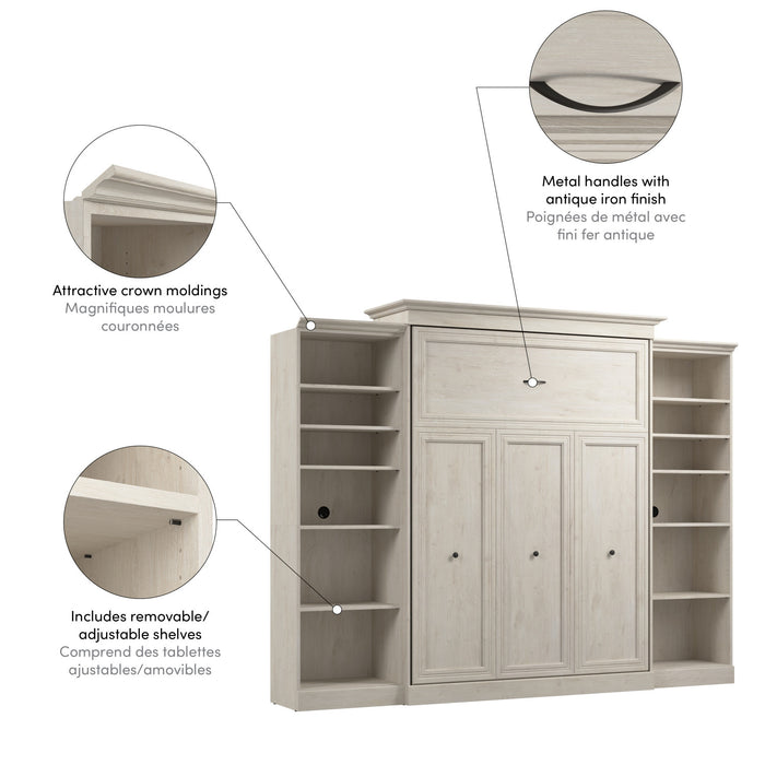 Grand lit escamotable Versatile de Bestar de 115 po (L) avec 2 organisateurs de garde-robe - blanc chêne lin
