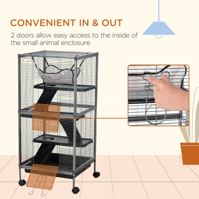 Cage Pour Petits Animaux Portable Avec 2 Portes Hamac Metal Pp 52 X 52 X 113,5 Cm Gris