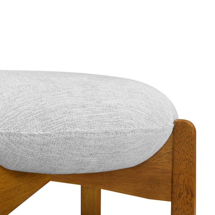 Olivia – Lot de 2 tabourets de bar d’interieur en bois d’hevea avec assise ronde, structure durable et revetement en tissu