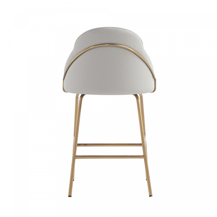 Tabouret de comptoir moderne en metal Gracie, rembourre, gris pierre et or