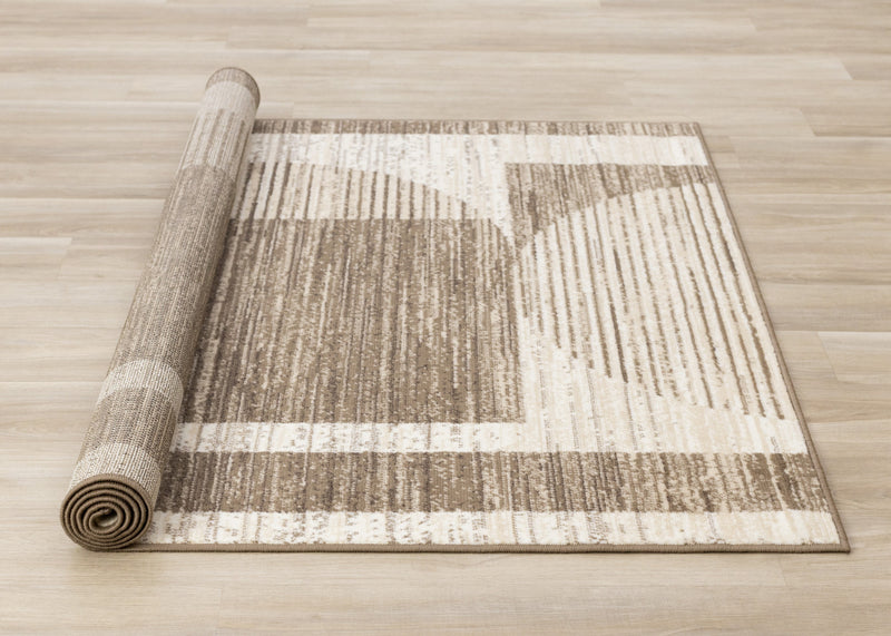Carpette Forte brune, beige et crème à motif géométrique abstrait - 5 pi 3 po x 7 pi 5 po