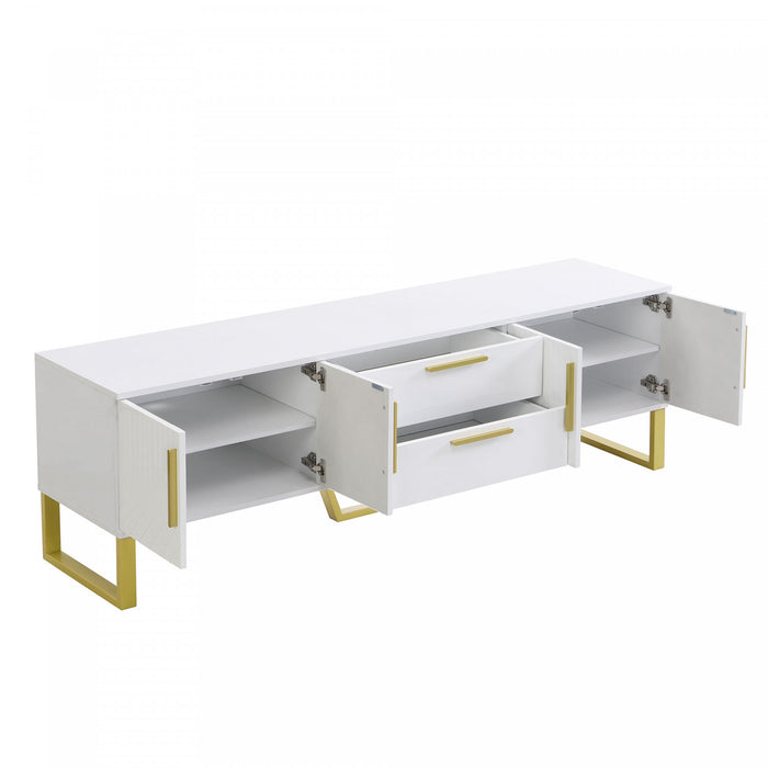 Steven 66.9\" Cabinet TV Sur Pieds avec Poignees et Pieds Dores, Blanc