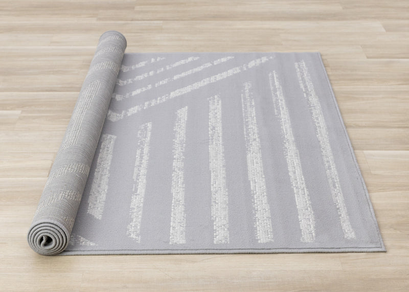 Carpette Forte grise et blanche à motif de rayures modernes - 7 pi 9 po x 10 pi 6 po