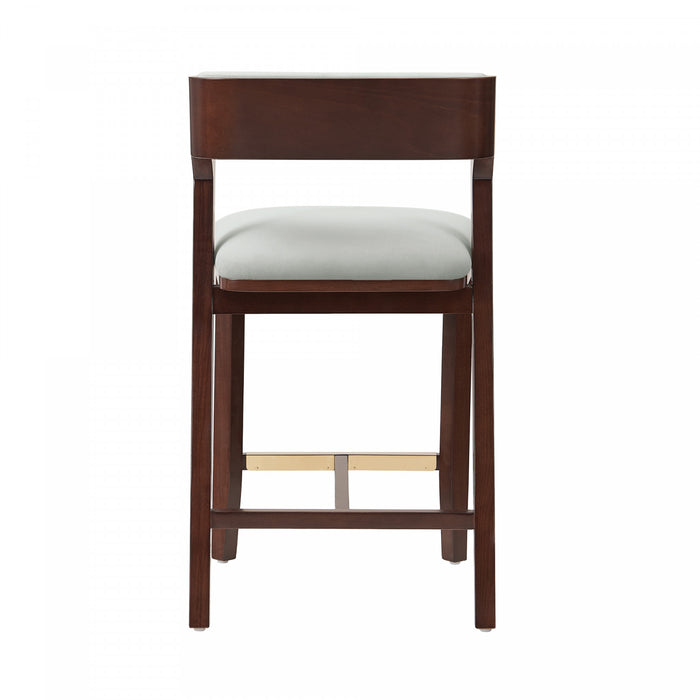 Tabouret de comptoir moderne Patricia en bois et tissu, blanc glacier - Lot de 2
