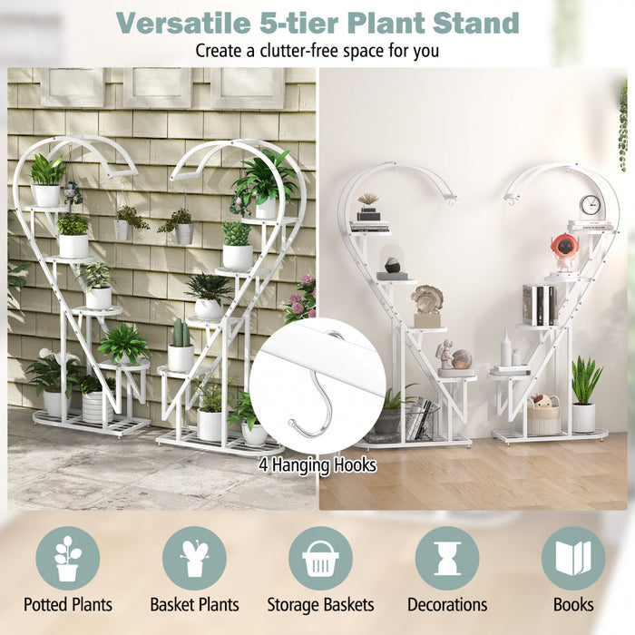 Costway 5 Etagere En Forme De Cœur Avec Crochet Suspendu Pour Plusieurs Plantes Blanc